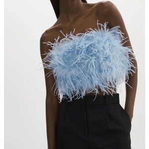 Blue Feathered Strapless Top Lamarque